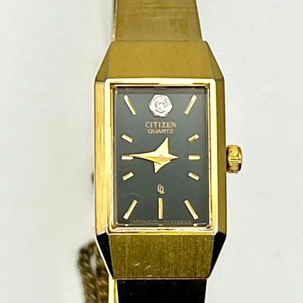 Vintage Citizen CQ Gold Plated  Diamond  Rectangular  Ladies Watch Working